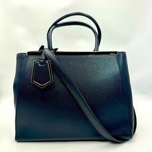 Fendi Medium Black Leather Sac 2Jours Top Handle 2way Tote Bag Preloved Purse